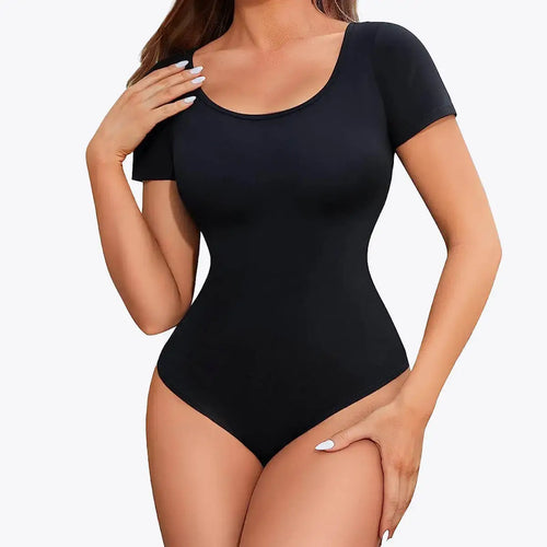 Bodysuit Modelator Tanga cu Mânecă Scurtă RunwayShape - Scoop Neck