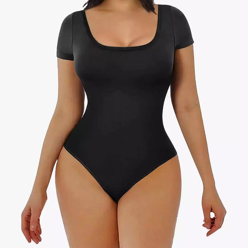 Bodysuit Modelator Tanga cu Mânecă Scurtă RunwayShape - Square Neck