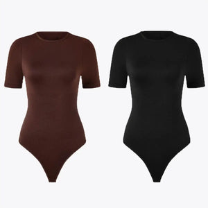Ofertă 1+1 Bodysuit Modelator Tanga cu Mânecă Scurtă RunwayShape - Crew Neck