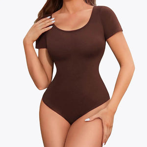 Ofertă 1+1 Bodysuit Modelator Tanga cu Mânecă Scurtă RunwayShape - Scoop Neck